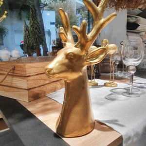 Ceramic Sculpture Golden Deer Head