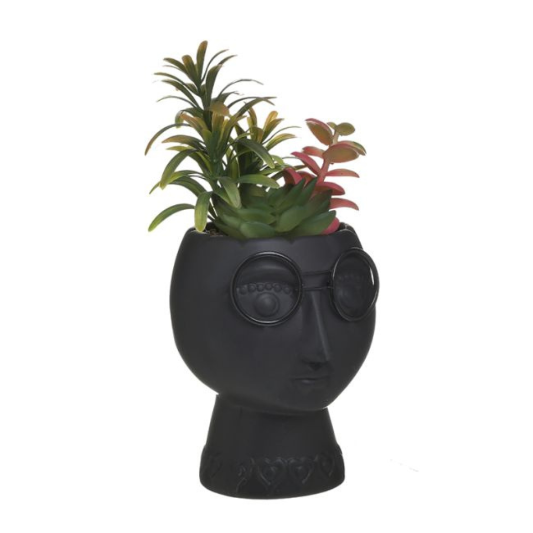 Ceramic Vase with Black/Green Plant 10Χ10Χ19