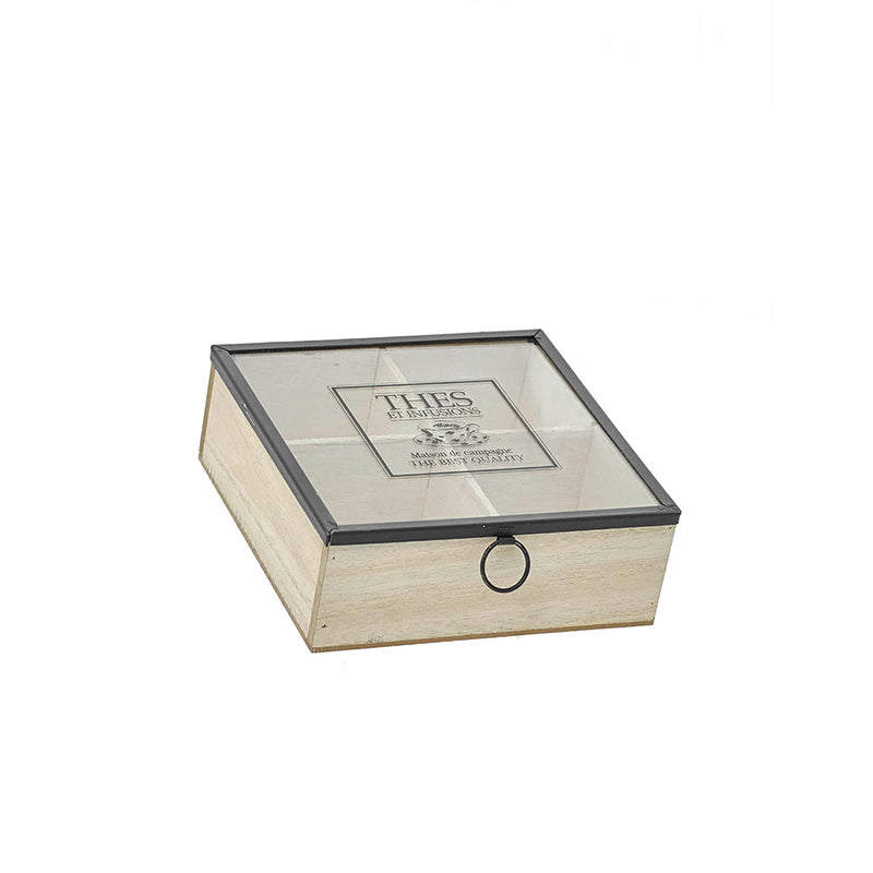 Caja de madera Infusiones con tapa de cristal, caja de almacenamiento  decorativa, madera natural, guardar té, manz