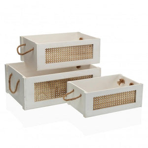 Set of 3 baskets and boxes, wood and mesh